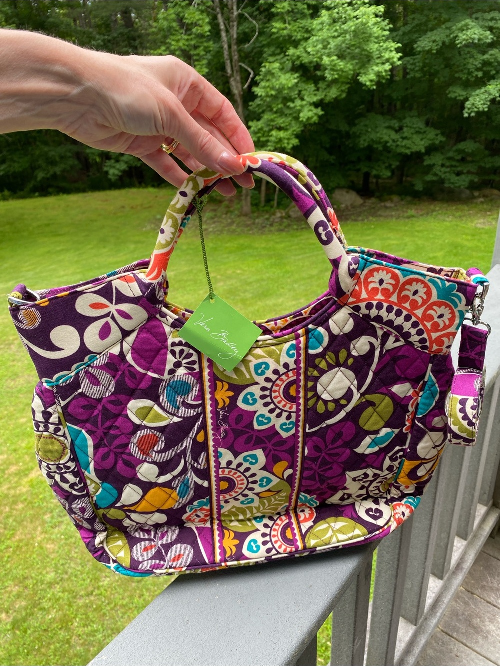 NWT Vera Bradley Plum Crazy Two Way Tote Quilted Bag With Detachable Strap MUSTY